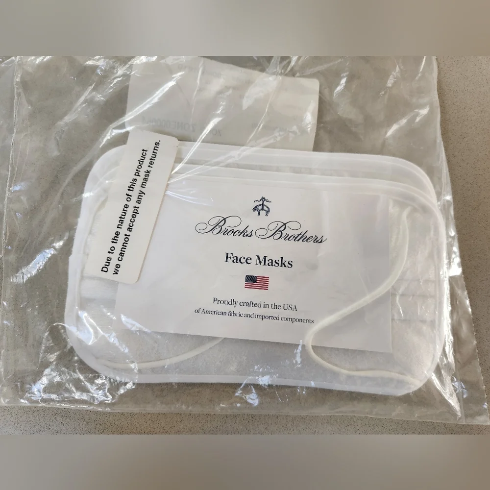 NIP 3 Brooks Brothers Face Masks -WHITE **NEW